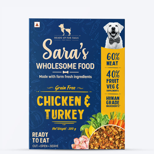 HUFT Sara's Wholesome Food - Grain-Free Chicken And Turkey Dog Wet Food (300gm Packs) - Heads Up For Tails