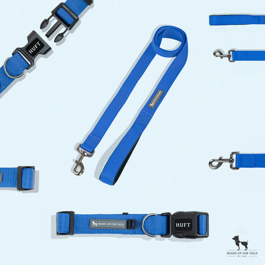 HUFT Basics Dog Collar & Leash Set - Cobalt Blue - Heads Up For Tails