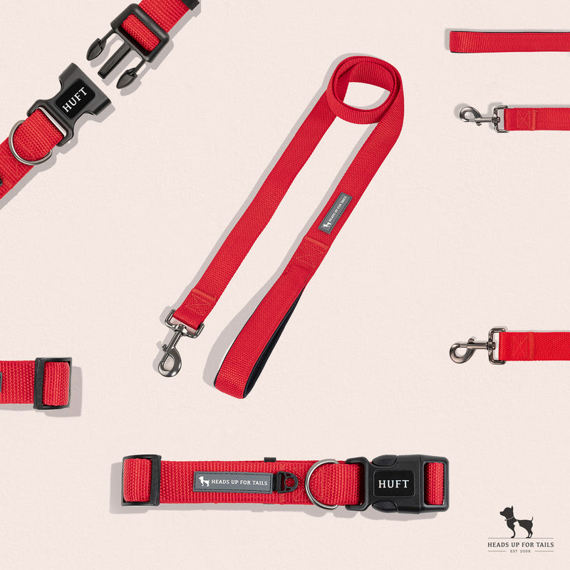 HUFT Basics Dog Collar & Leash Set - Crimson Red - Heads Up For Tails