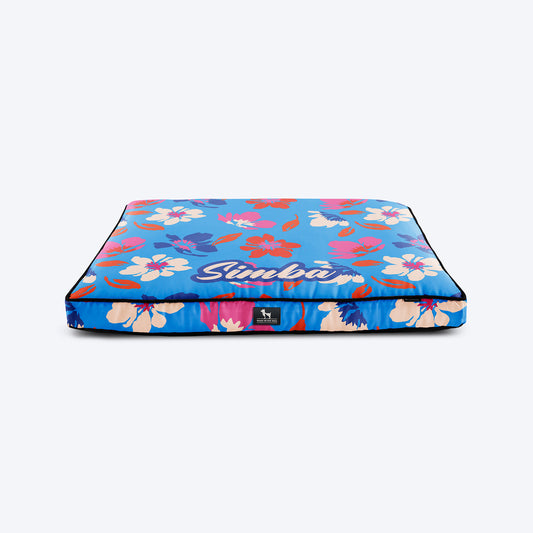 HUFT Personalised Summer Bloom Flat Bed For Dog - Blue - Heads Up For Tails