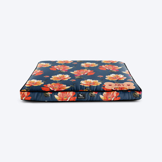 HUFT Personalised Sunset Bloom Flat Bed For Dog - Navy Blue - Heads Up For Tails
