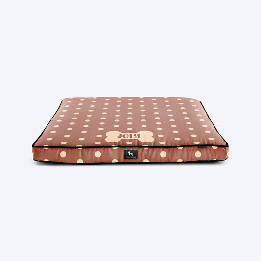 HUFT Personalised Cookie Dots Flat Bed For Dog - Brown - Heads Up For Tails