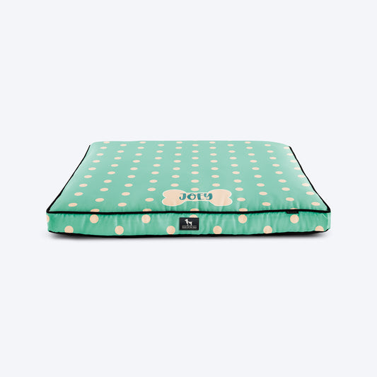 HUFT Personalised Minty Dots Flat Bed For Dog - Turquoise - Heads Up For Tails