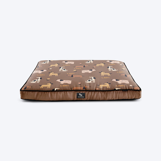 HUFT Personalised Bark & Bloom Flat Bed For Dog - Brown - Heads Up For Tails
