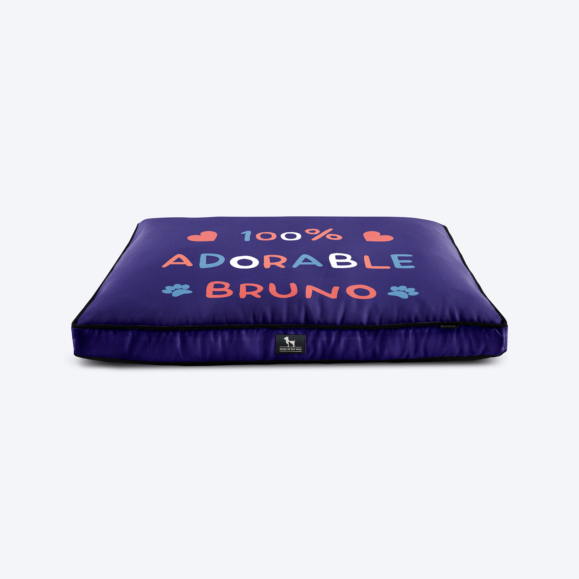 HUFT Personalised 100% Adorable Flat Bed For Dog - Dark Blue - Heads Up For Tails