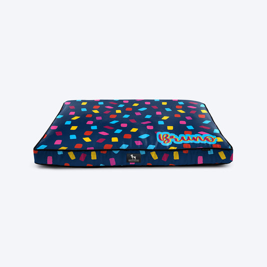 HUFT Party Sprinkles Personalised Flat Bed For Dog - Blue - Heads Up For Tails