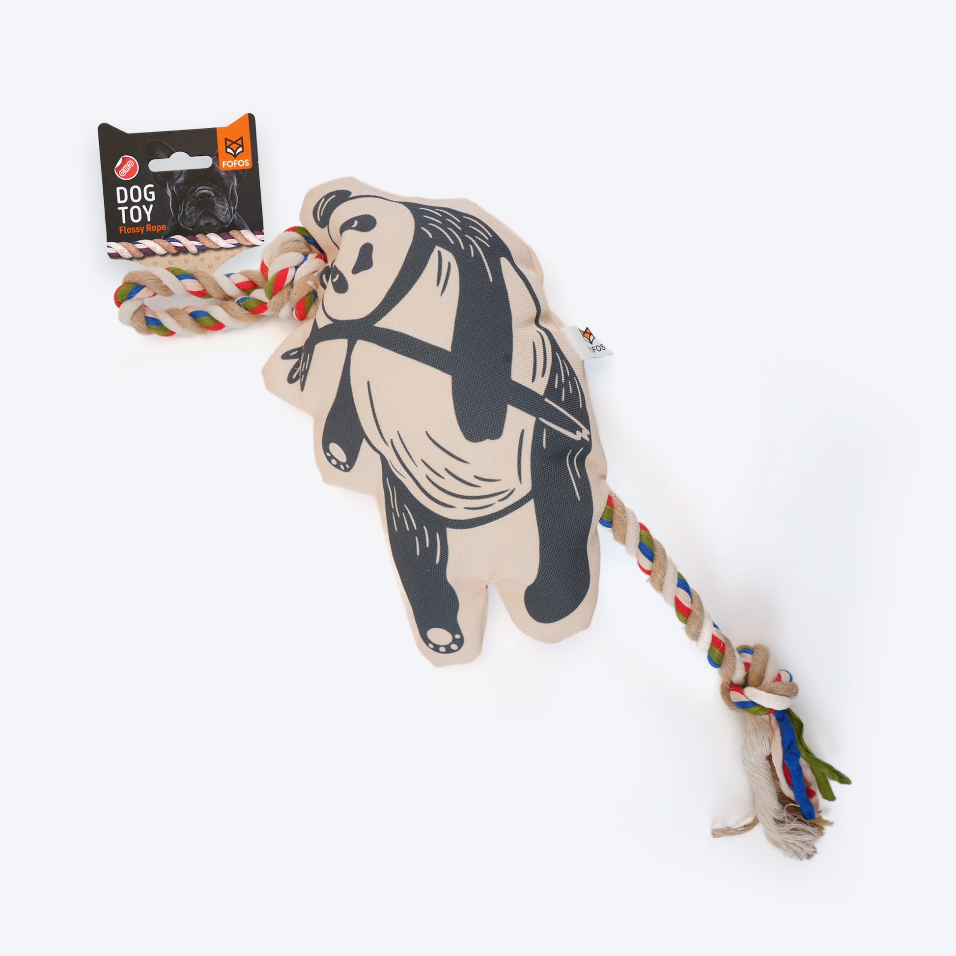 FOFOS Panda Squeaky With Flossy Rope Dog Toy - Black - Heads Up For Tails