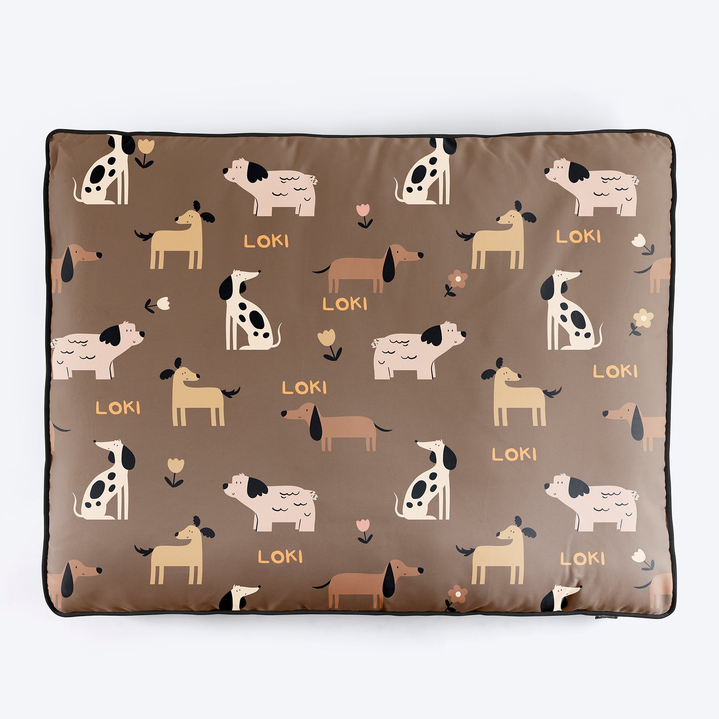 HUFT Personalised Bark & Bloom Flat Bed For Dog - Brown - Heads Up For Tails