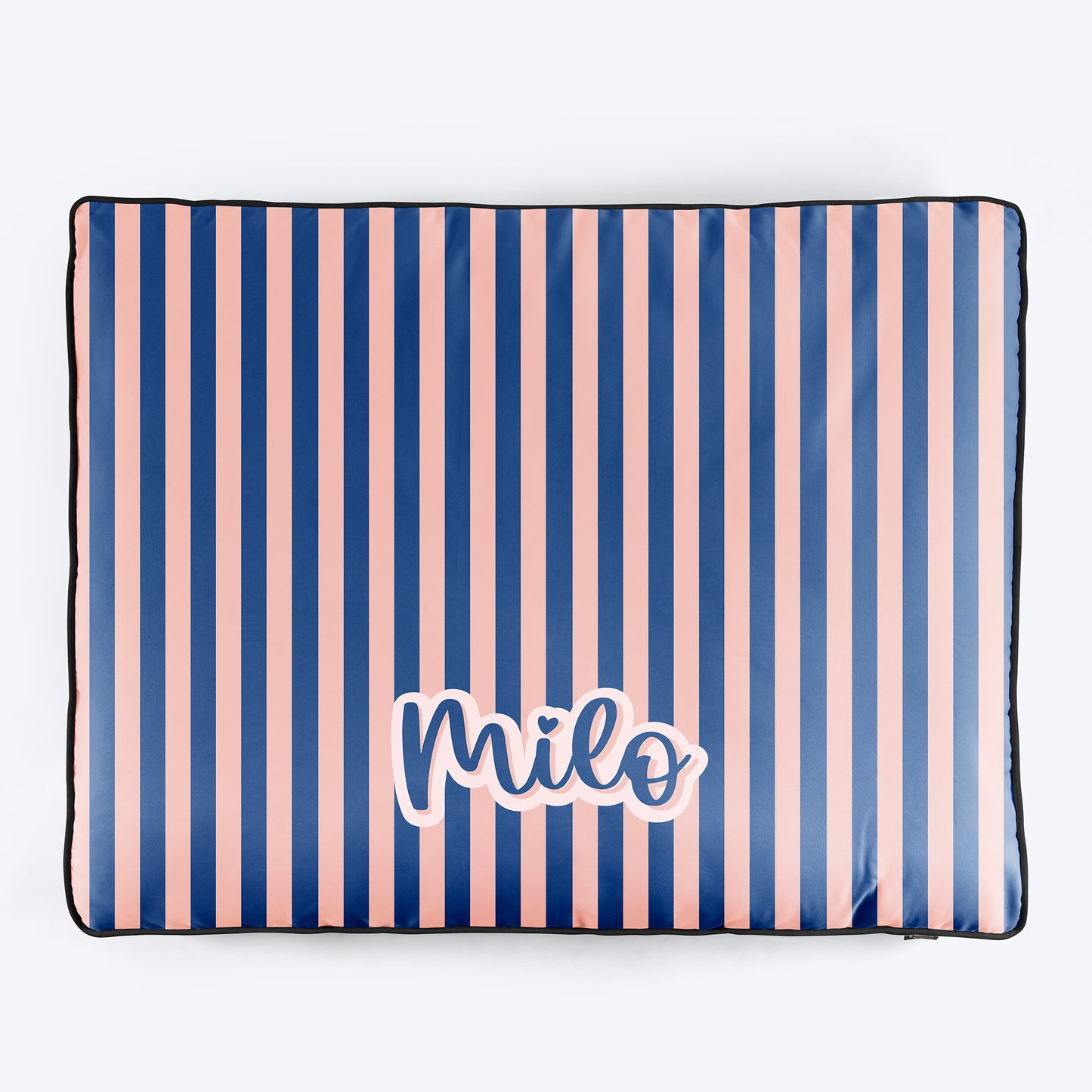 HUFT Personalised Happy Stripes Flat Bed For Dog - Navy & Peach - Heads Up For Tails