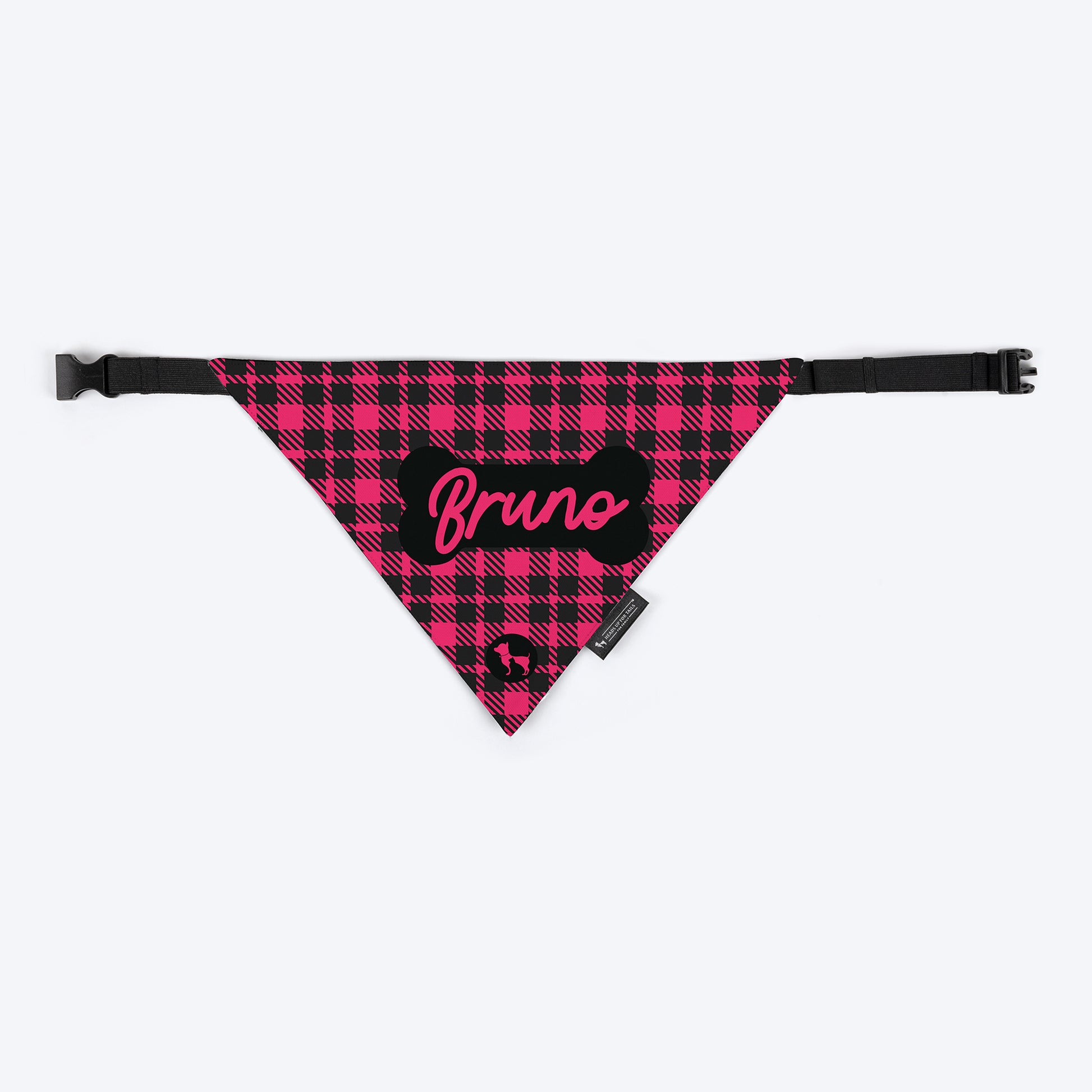 HUFT Tartan Check Personalised Dog Bandana - Pink - Heads Up For Tails