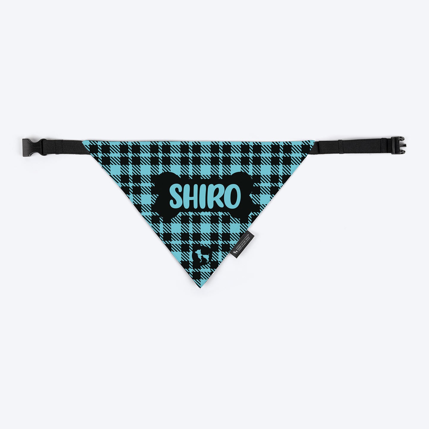 HUFT Tartan Check Personalised Dog Bandana - Sky Blue - Heads Up For Tails