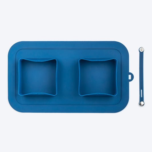 Dash Dog Travel Foldable Double Diner For Dog - Blue