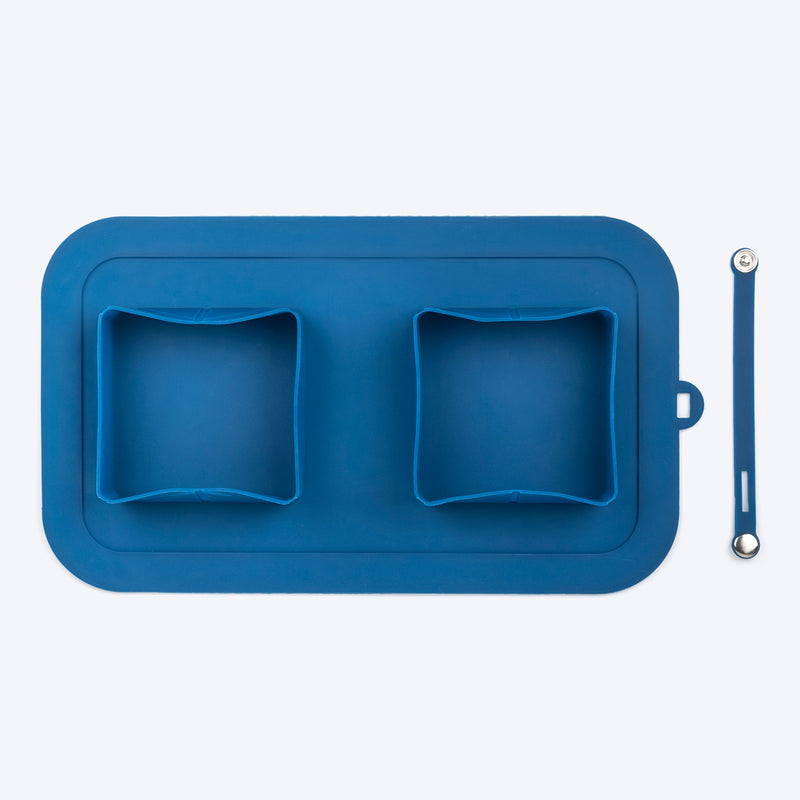 Dash Dog Travel Foldable Double Diner For Dog - Blue - Heads Up For Tails