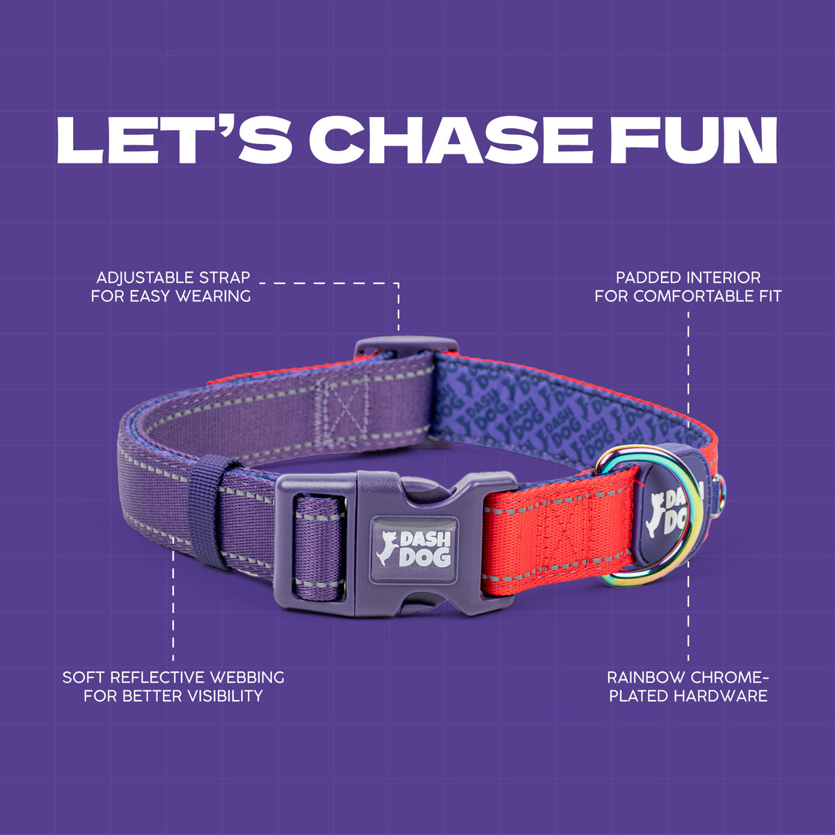 Dash Dog Padded Collar For Dog - Red & Purple