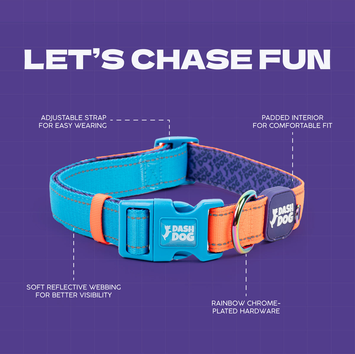 Dash Dog Padded Collar For Dog - Blue & Orange