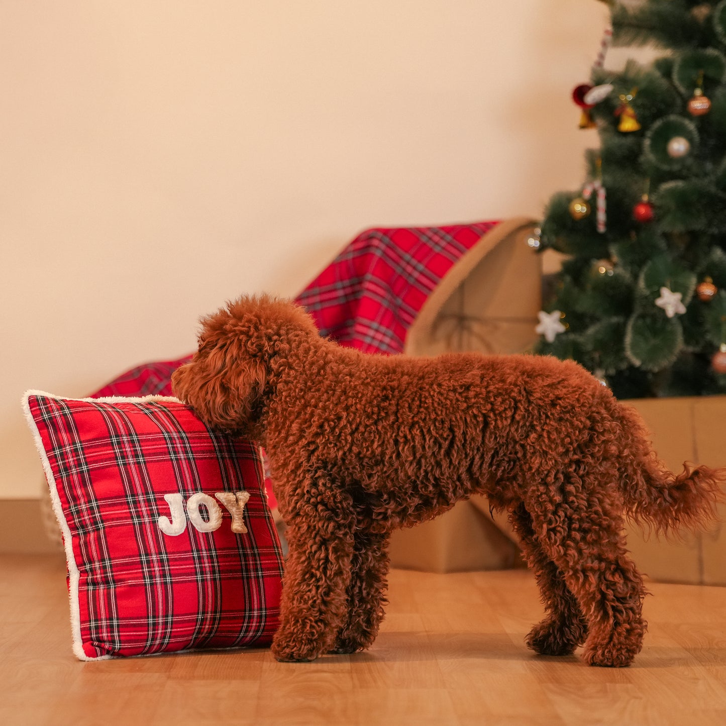 HUFT Personalised Tartan Plaid Snuggle Cushion Cover For Dog & Cat - Red