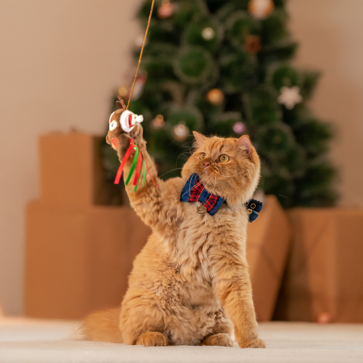 HUFT Rosy Reindeer Wand Toy For Cat - Red & Brown