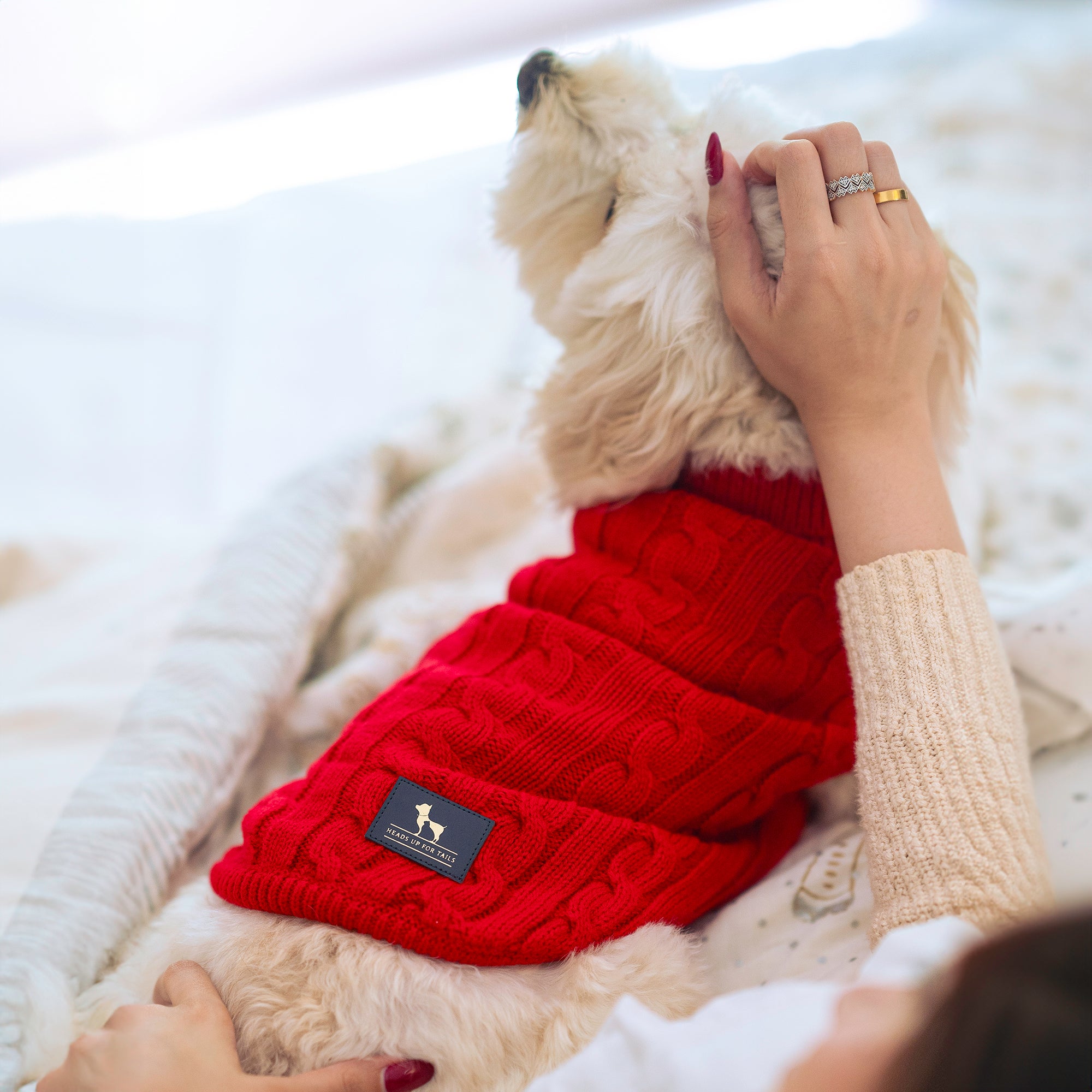 Cable knit sweater red sale