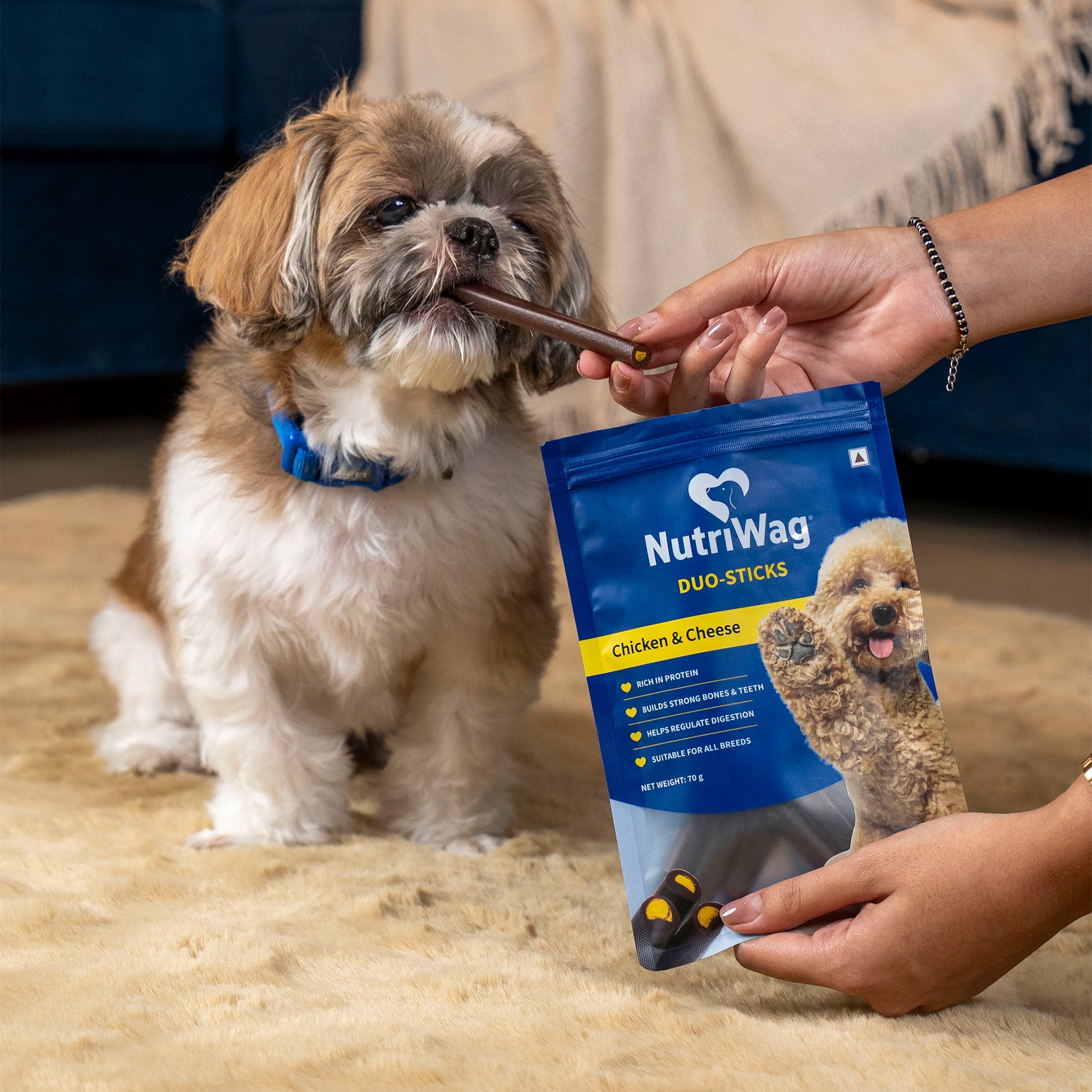 NutriWag Chicken & Cheese Duo Sticks Treats For Dog - 70 gm - Heads Up For Tails