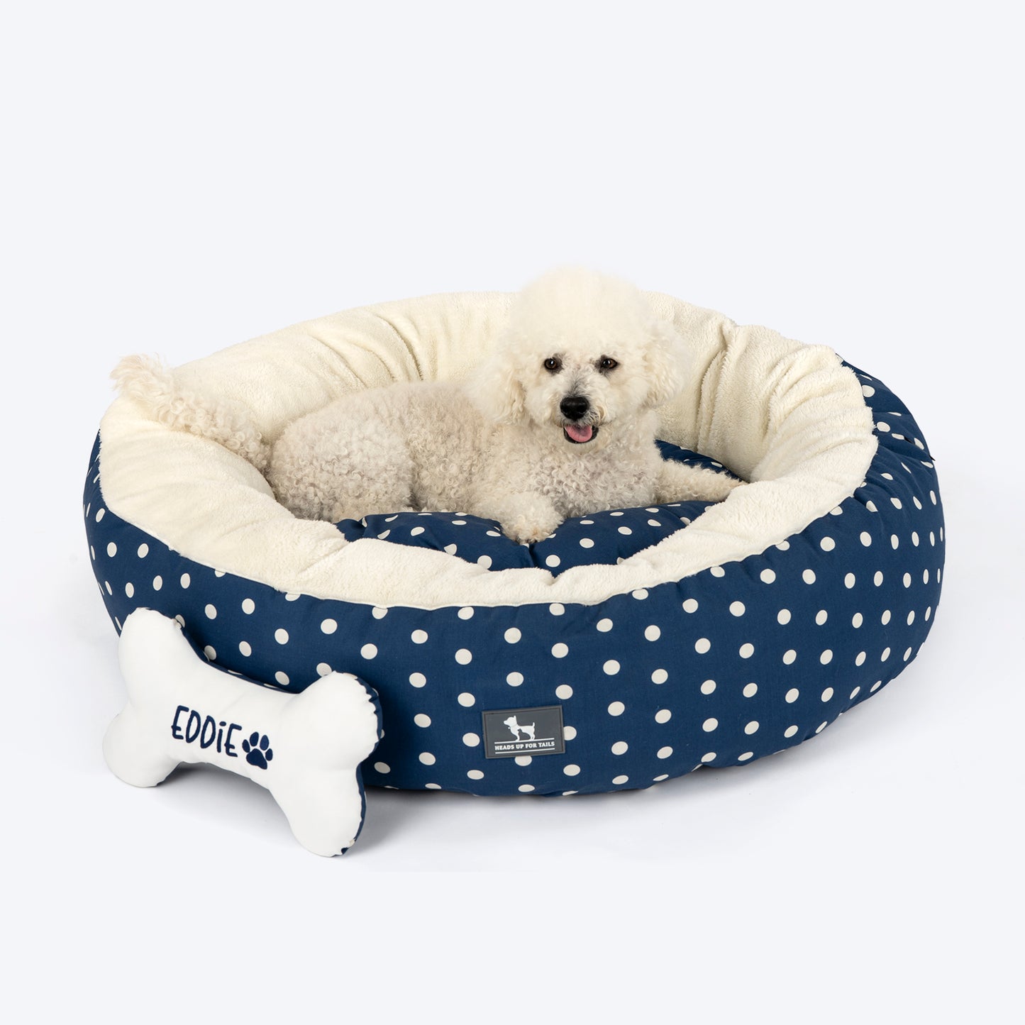HUFT Personalised Polka Paws Fur Donut Bed For Dog & Cat - Navy