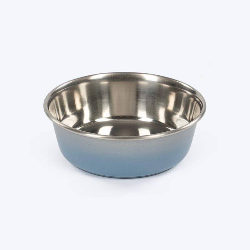 HUFT Tiny Tails Printed Steel Bowl For Puppy - Blue & Grey - Heads Up For Tails