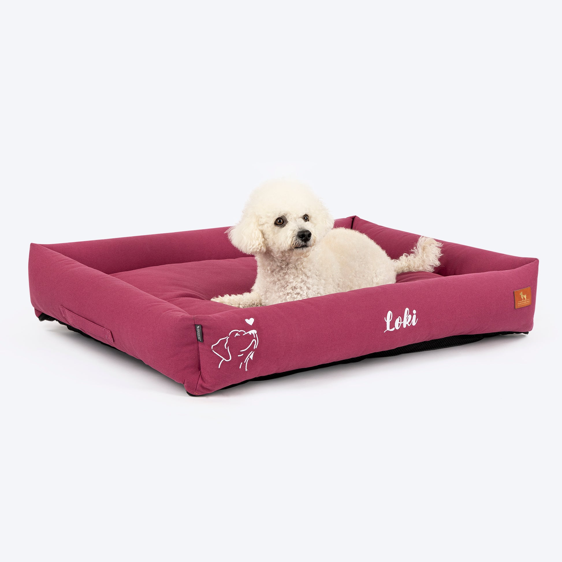 HUFT Personalised Sniff The Love Lounger Bed For Dog - Dark Magenta - Heads Up For Tails