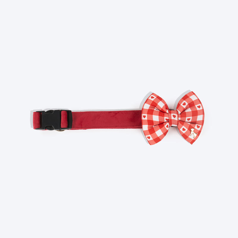 HUFT Jingle Hearts Collar With Bow Tie For Dog - Red & White - Heads Up For Tails