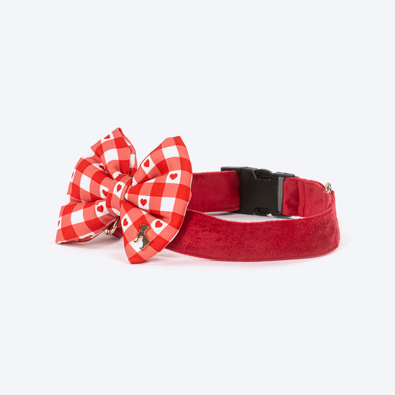 HUFT Jingle Hearts Collar With Bow Tie For Dog - Red & White - Heads Up For Tails