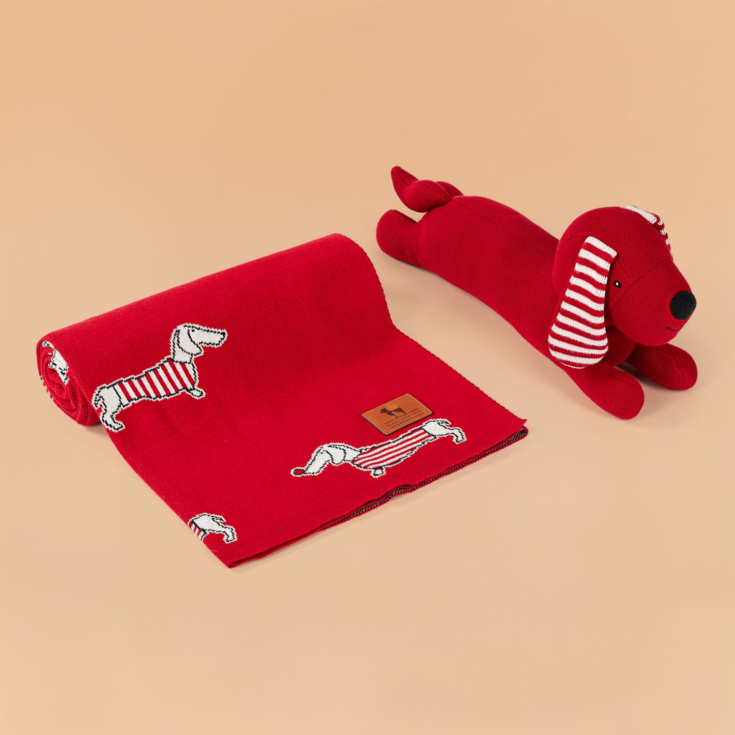 HUFT Stripes & Snouts Blanket With Cushion For Dog - Red - Heads Up For Tails