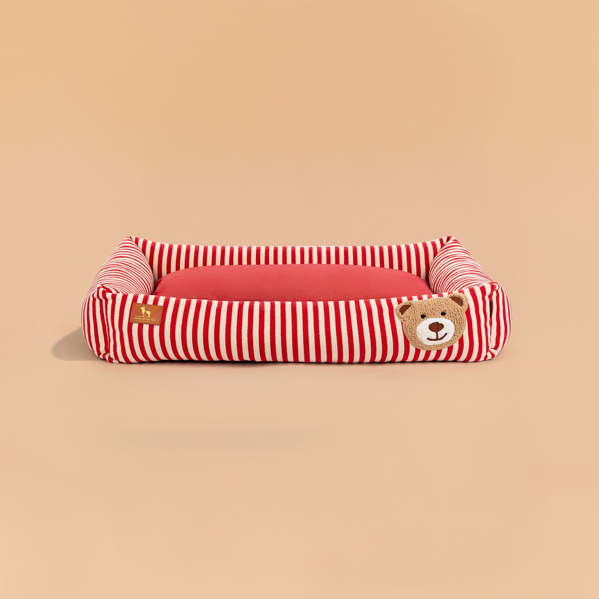 HUFT Bear Stripes Lounger Bed For Dog - Red & Ivory - Heads Up For Tails