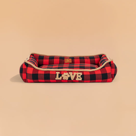 HUFT Love Plaid Lounger Bed For Dog - Red & Black