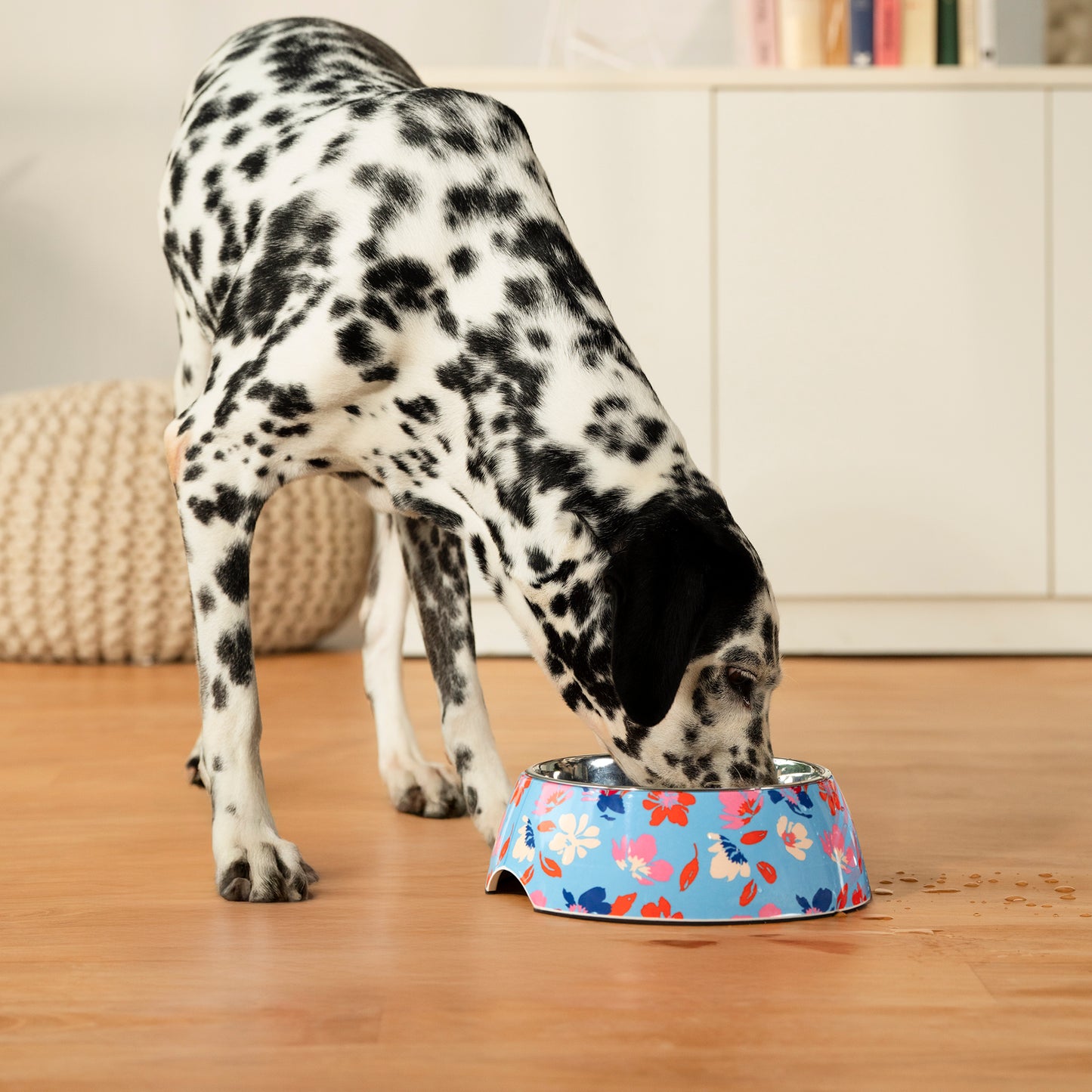 HUFT Summer Bloom Printed Melamine Bowl With Steel Insert For Dog - Blue - Heads Up For Tails