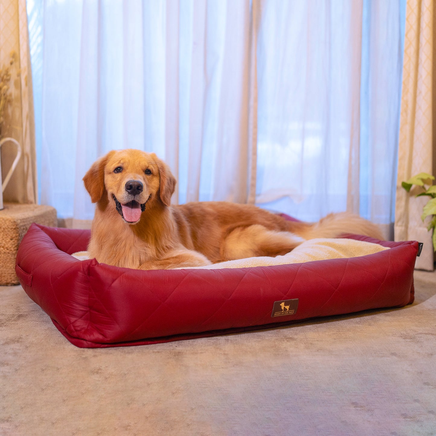 HUFT Fluff & Puff Quilted Lounger Bed For Dog - Maroon - Heads Up For Tails