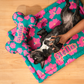HUFT Personalised Pawsome Blossom Bone Cushion For Dog - Green & Pink - Heads Up For Tails