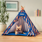 HUFT Personalised Happy Stripes Teepee Tent Bed For Dog & Cat - Navy & Peach - Heads Up For Tails