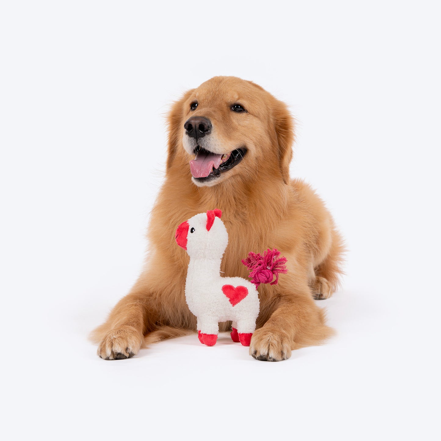HUFT Love Alpaca Squeaky Plush Toy For Dog - White & Red - Heads Up For Tails