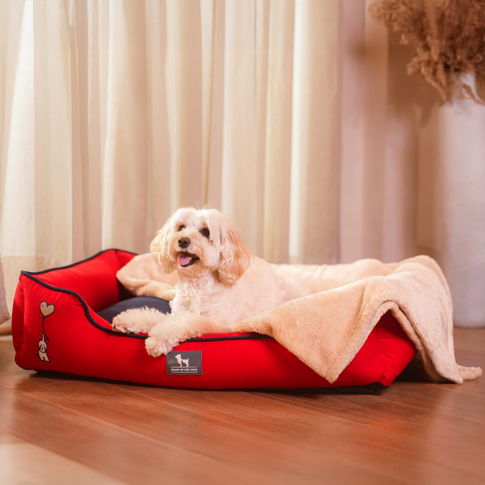 HUFT Ellie Classic Lounger Bed For Dog - Red & Navy - Heads Up For Tails