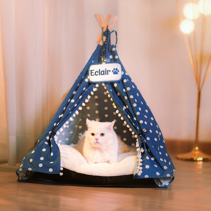 HUFT Personalised Polka Paws Teepee Tent Bed For Dog & Cat - Navy - Heads Up For Tails