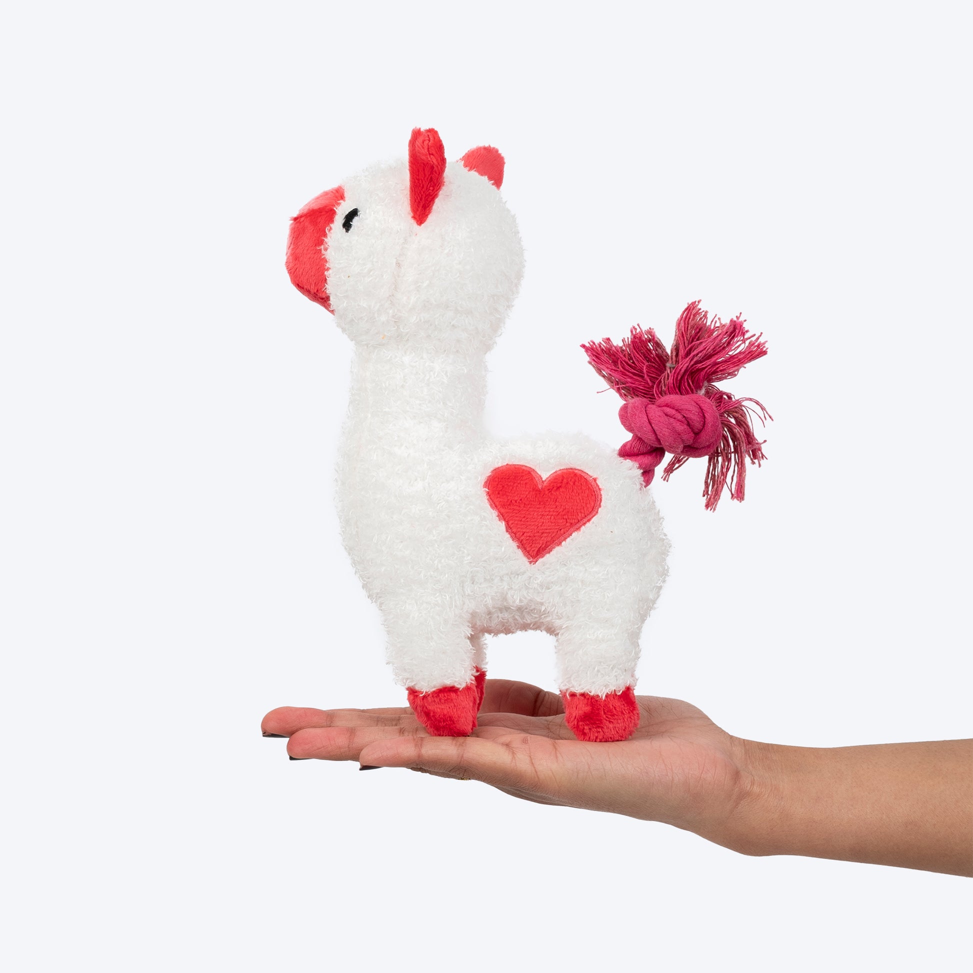 HUFT Love Alpaca Squeaky Plush Toy For Dog - White & Red - Heads Up For Tails