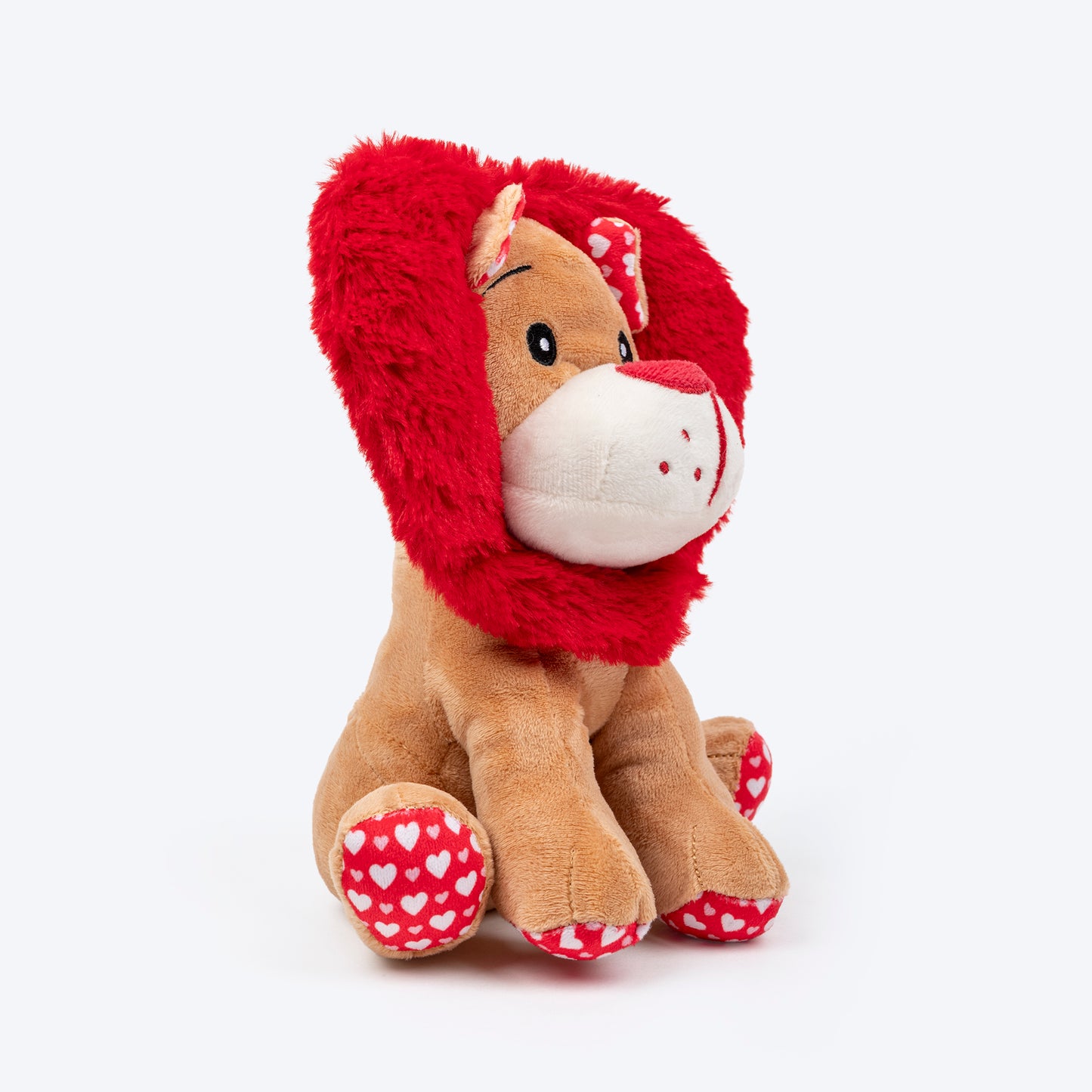 HUFT Love Lion Squeaky Plush Toy For Dog - Beige & Red