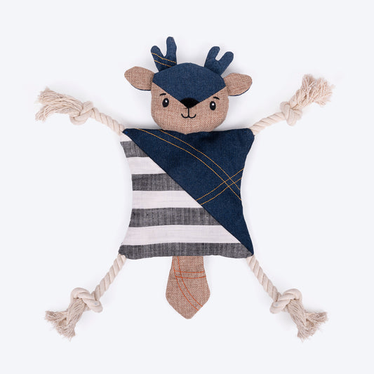 HUFT Jean Deer With Rope Plush Toy For Dog - Navy Blue - Heads Up For Tails