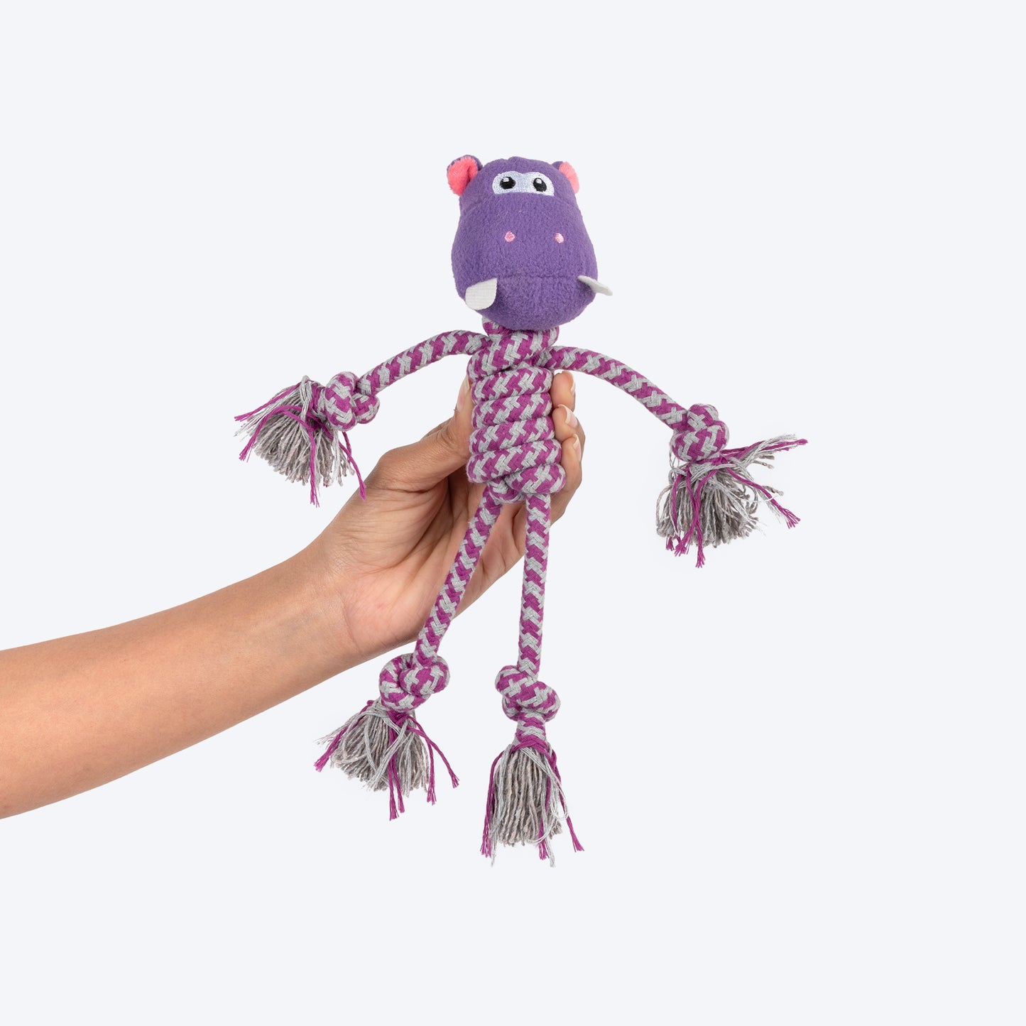 HUFT Hug & Tug Hippo Squeaky Plush Toy For Dog - Purple - Heads Up For Tails