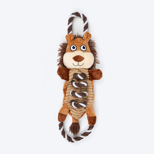 HUFT Lion With Rope Plush Toy For Dog - Brown - Heads Up For Tails