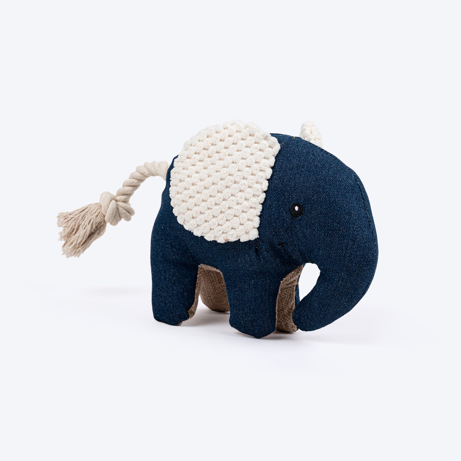 HUFT Jean Elephant With Rope Plush Toy For Dog - Navy Blue - Heads Up For Tails