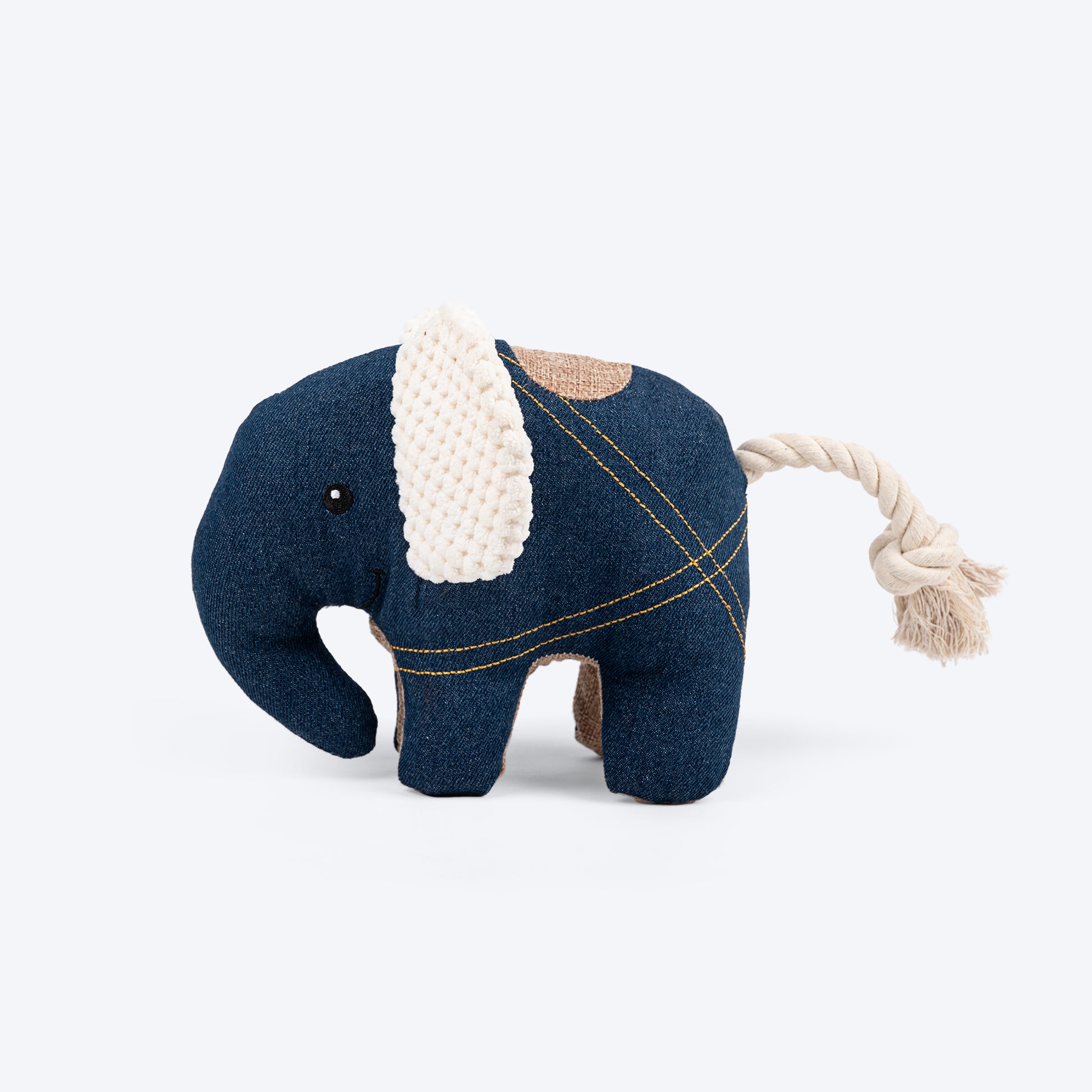 HUFT Jean Elephant With Rope Plush Toy For Dog - Navy Blue - Heads Up For Tails
