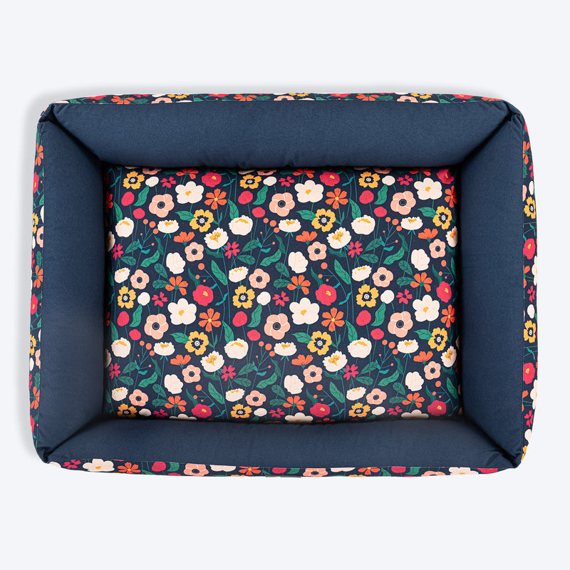 HUFT Floral Fusion Lounger Dog Bed - Navy - Heads Up For Tails