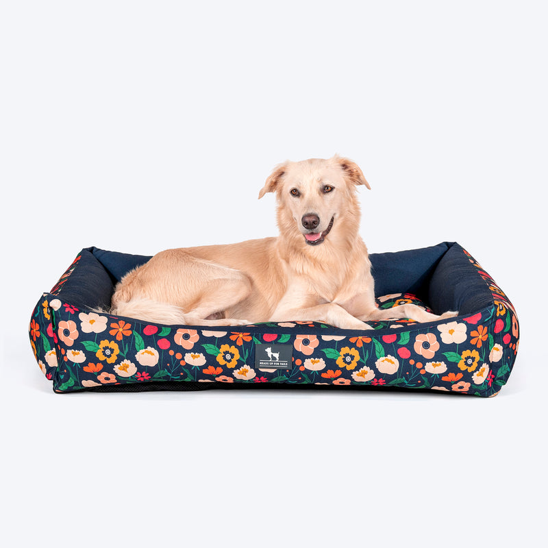 HUFT Floral Fusion Lounger Dog Bed - Navy - Heads Up For Tails