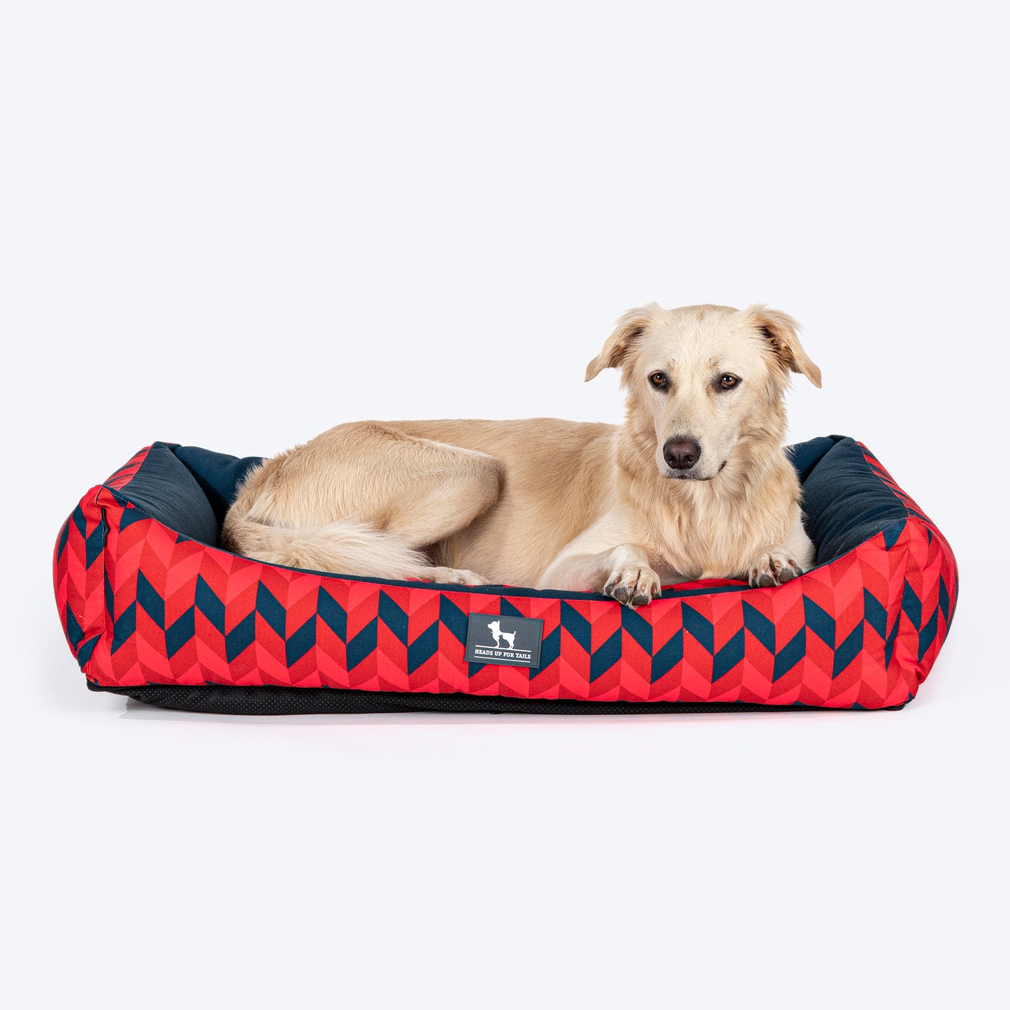 HUFT Geometric Groove Lounger Dog Bed - Red & Blue