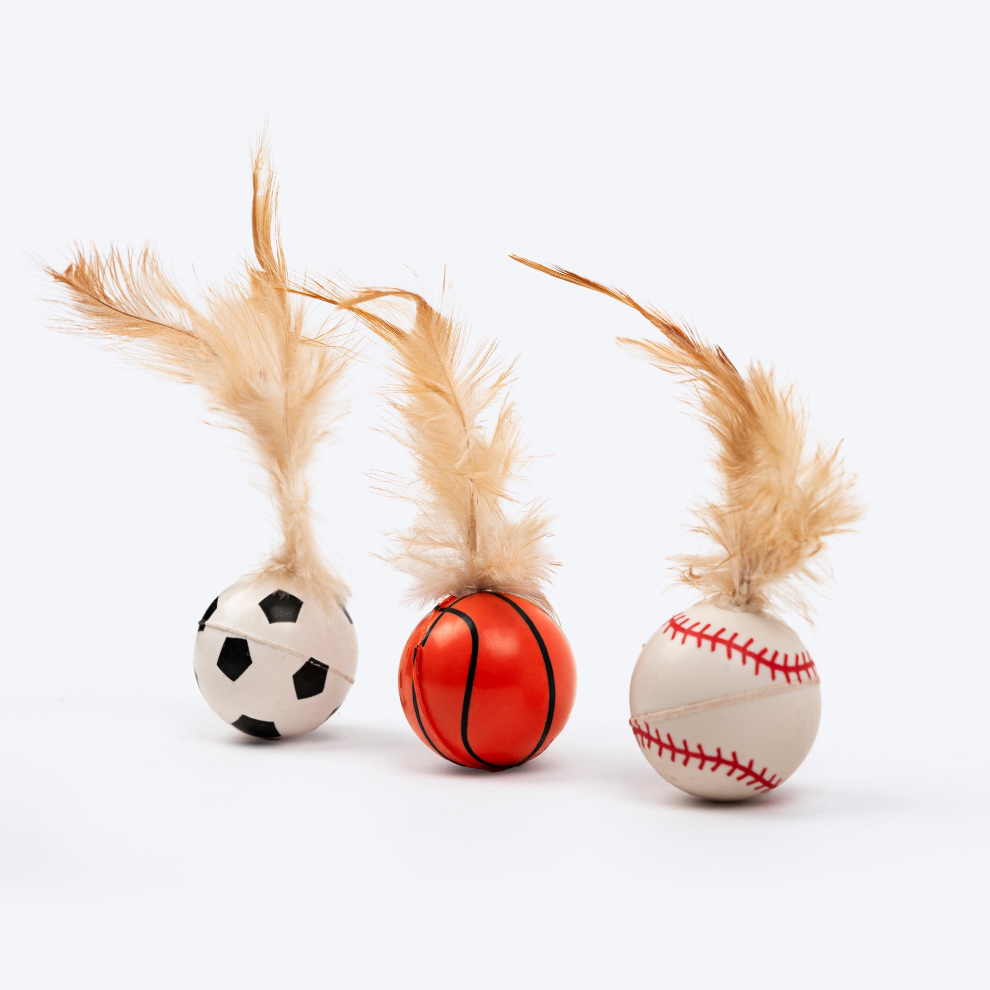 HUFT Sporty Trio Feather Balls For Cat - Multicolour - Set Of 3 - Heads Up For Tails