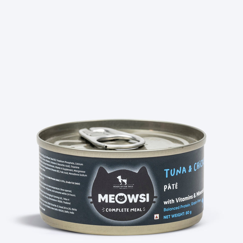 Meowsi by HUFT Tuna & Chicken Pâté Canned Cat Wet Food, 80 gm, grain-free with vitamins and minerals.